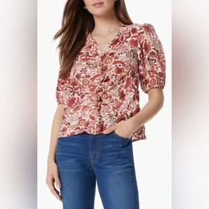 NEW Sam Edelman Dakota Shirred Puff Sleeve Top Seed Pearl Bouquet Women’s XL